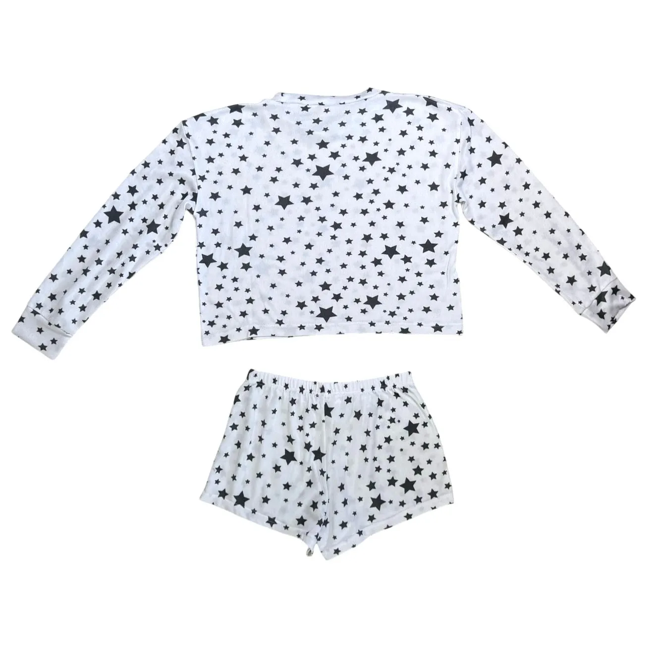 Long Sleeve Crew Neck Top & Shorts Set White & Navy Blue Star Print Size Medium - Image 2