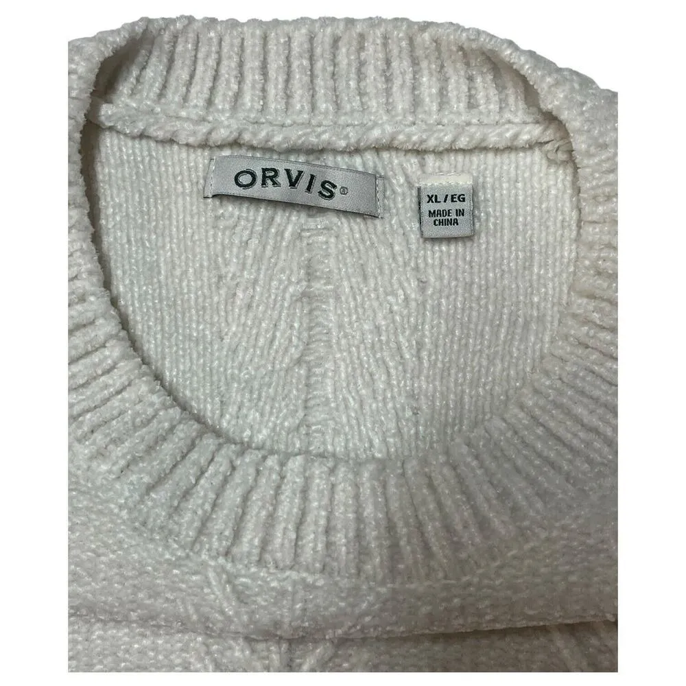 Orvis Sweater Womens XL Chenille Soft Long Sleeve Cable Knit Long Sleeve Ivory - Image 3
