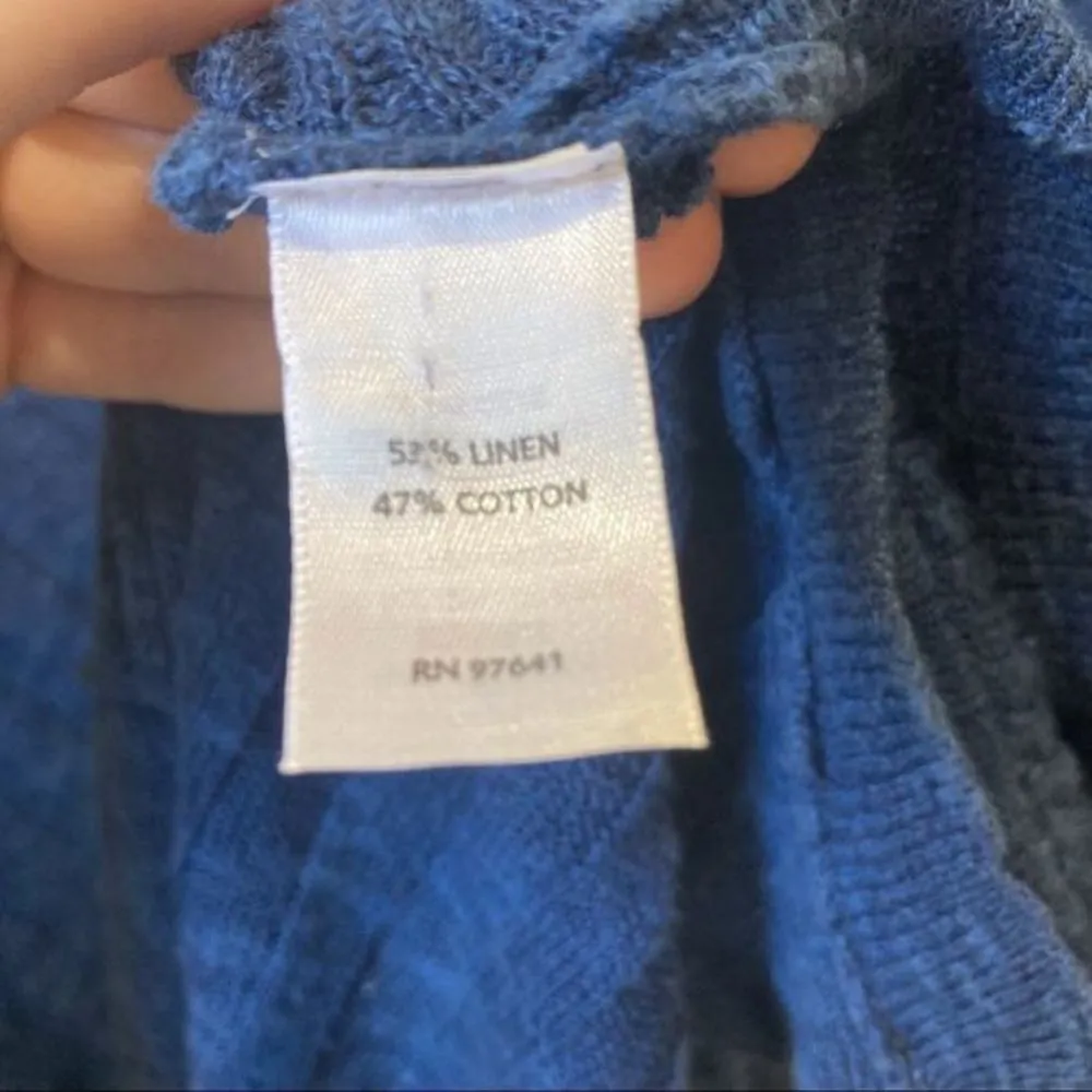 J. JILL Linen Blend Tunic Sweater V Neck Blue Knit Medium Long Sleeve - Image 6