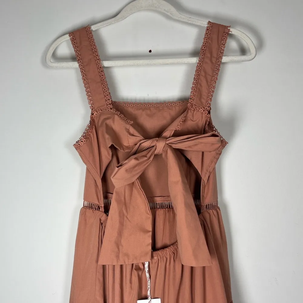 By The River NWT Tiered Tie Back Maxi Dress With Crochet Inset Detail Sz S Orange - Image 9