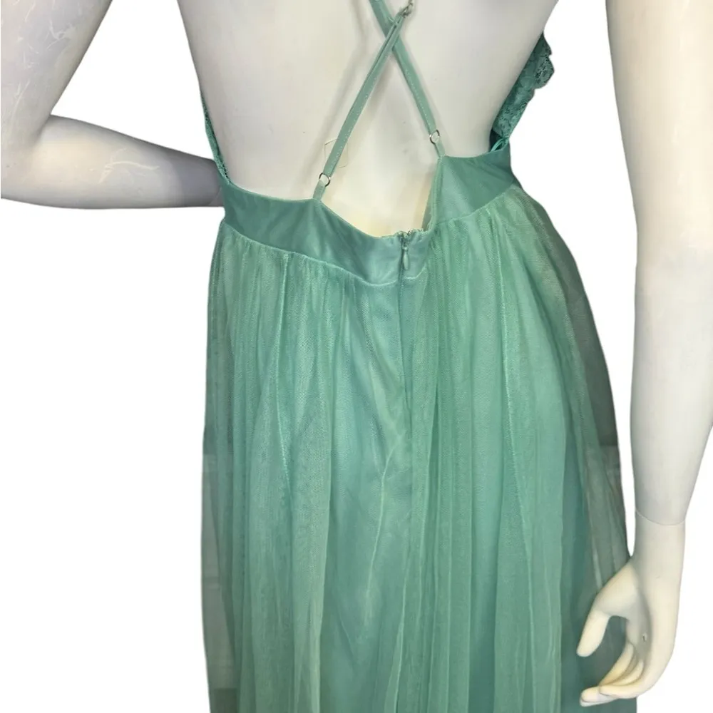 Aura strap low back dusty green tulle lace  bridesmaid maxi dress. - Image 8