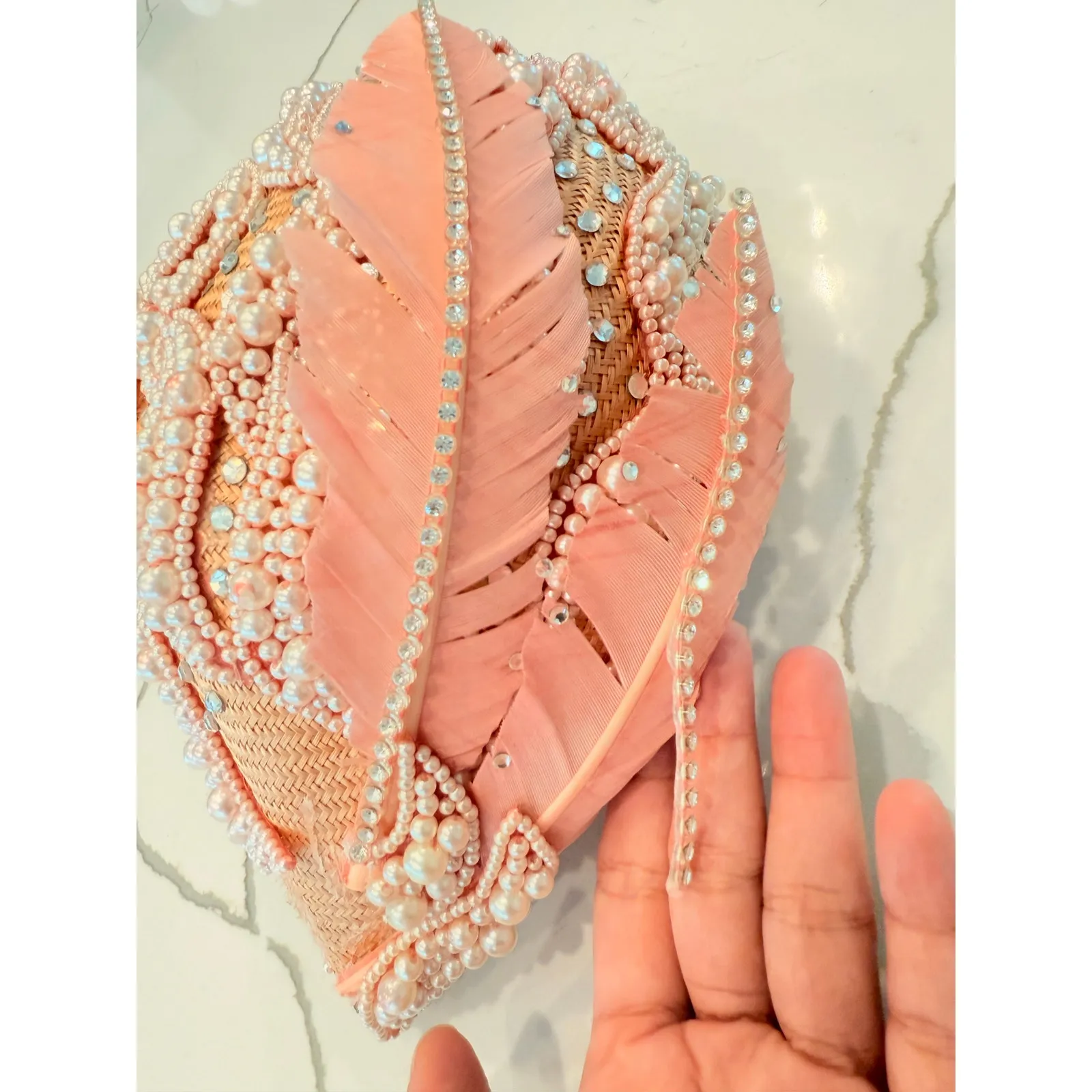 George Zamau'l Couture‎ | Rare Vintage 1940s Pink Felt Rhinestone Feather Hat - Image 7