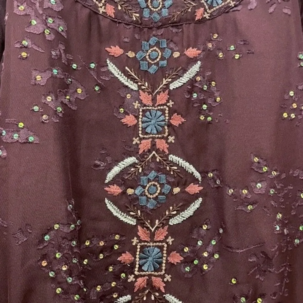 Sundance Embroidered Sequined Long Sleeve Boho Wine Tunic Size Medium NEW NWOT Purple - Image 6