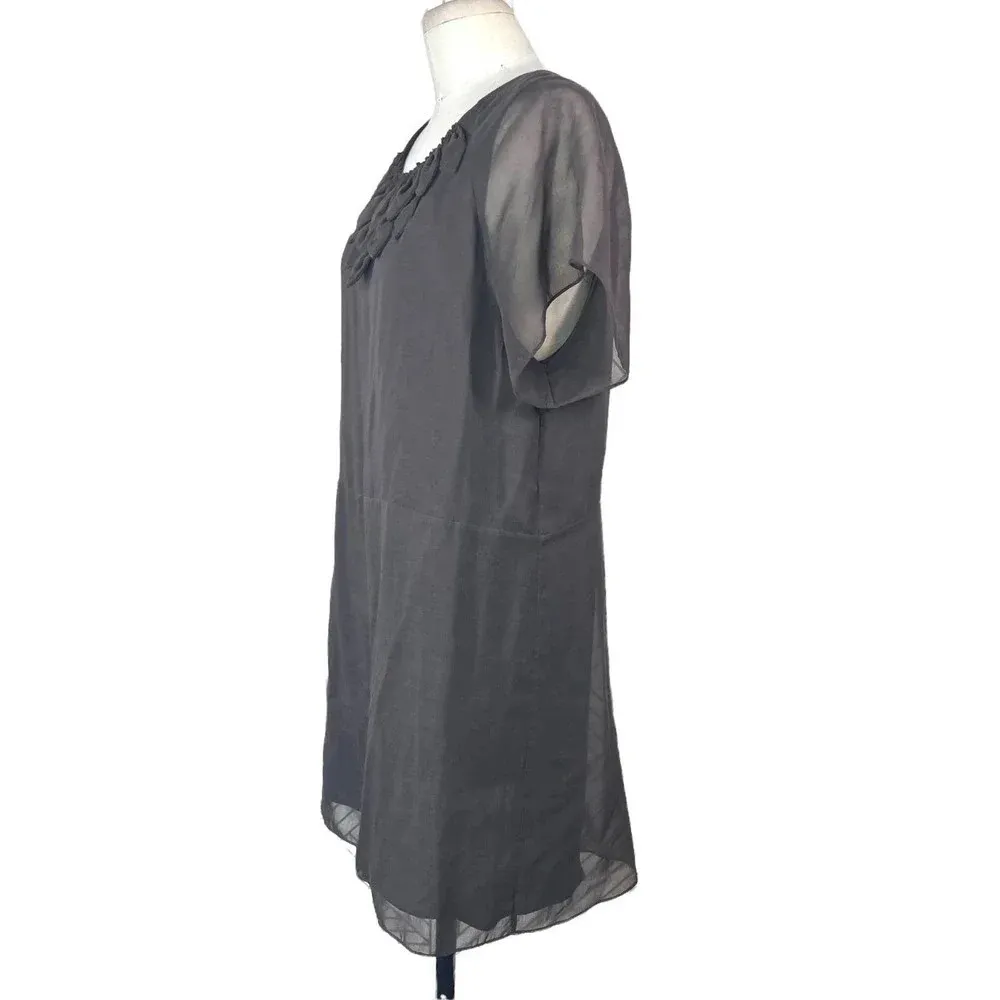 3.1 Phillip Lim Shift Dress Short Sleeve 3D Flower Neckline Brown Size‎ US 10 - Image 6