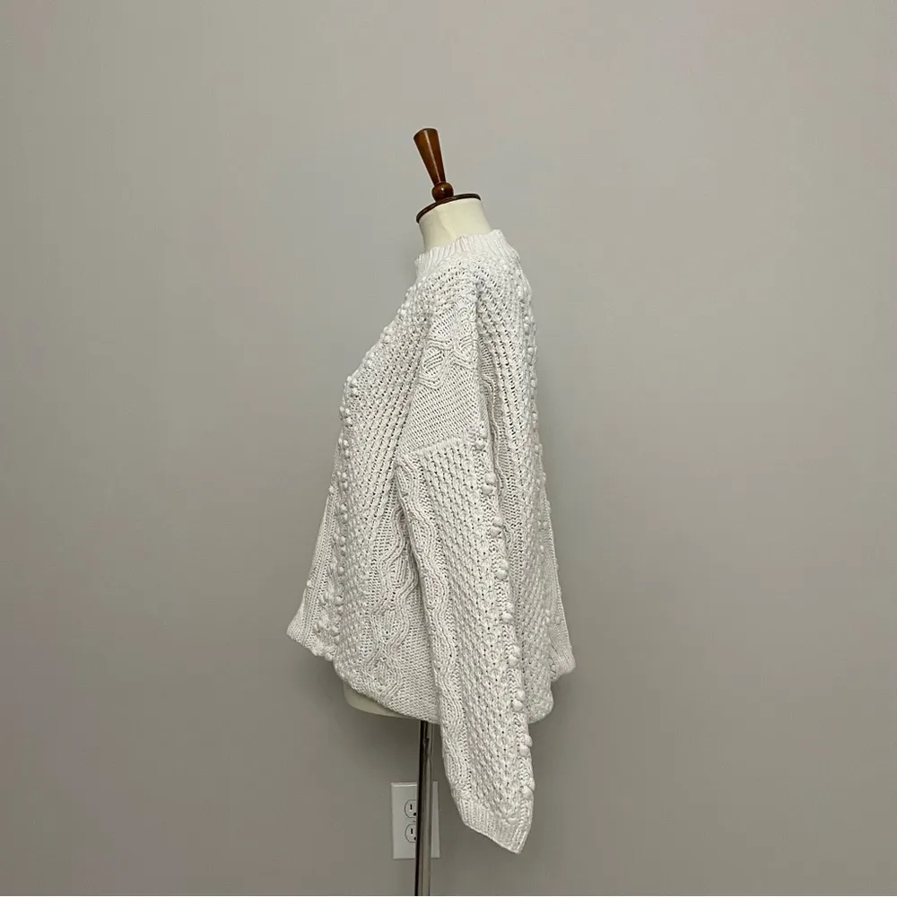 Vintage Cable Knit Sweater Jumper Pullover 3D Baubles Mock Neck Ivory Cream White Size L - Image 5
