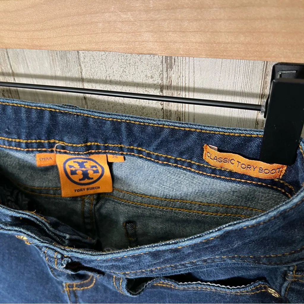 Tory Burch Bootcut Dark Wash Denim Mid‎ Rise Jeans Womens Size 24 - Image 6