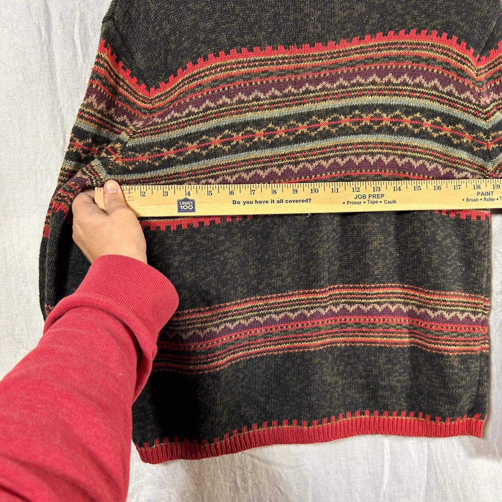 Vintage Tiara Sweater Medium Gray Red Mock Neck Long Sleeve Pullover Stripes - Image 10