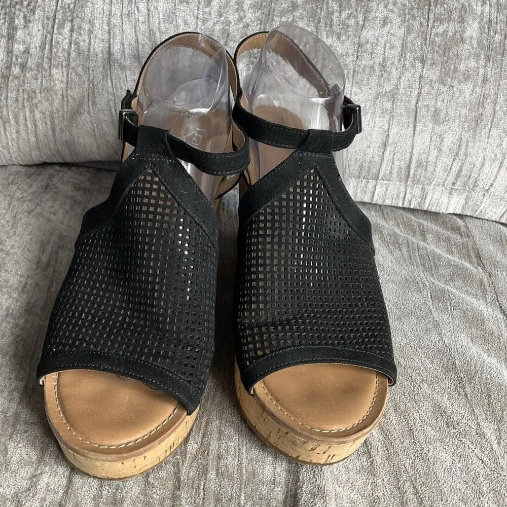 Franco Sarto Heels Womens 11 M Perforated Strappy Slingback Black Wedge Sandals - Image 2