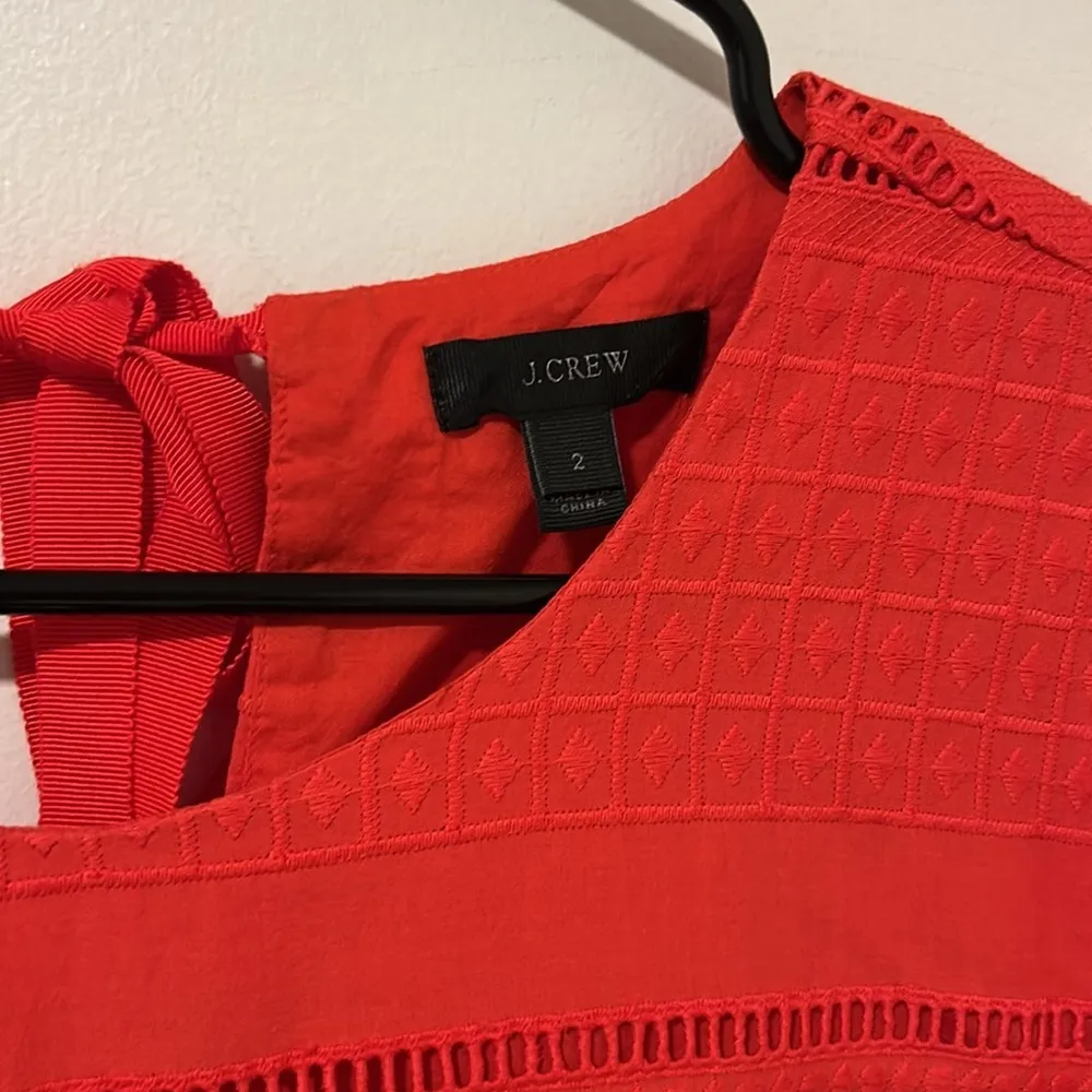 J.Crew Flutter Sleeve Eyelet Shift Dress Spring Summer Easter Pink Red Peach Sz2 - Image 3