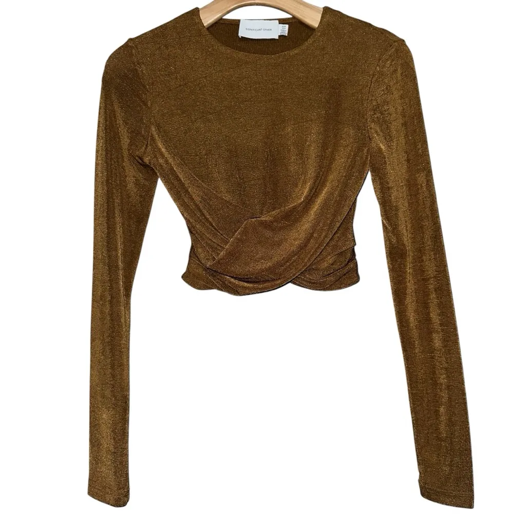 Significant Other Women’s Size 4 Shimmery Gold Crossover Waist Texas Cropped Top - Image 5