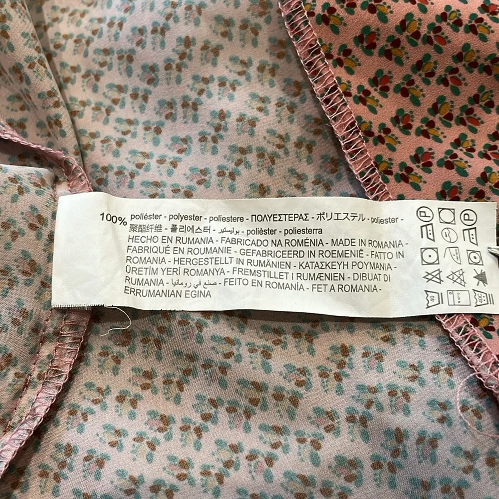 Zara Floral Print Silky Texture Long Sleeve Button Front Shirt Maxi Dress Sz XS - Image 17