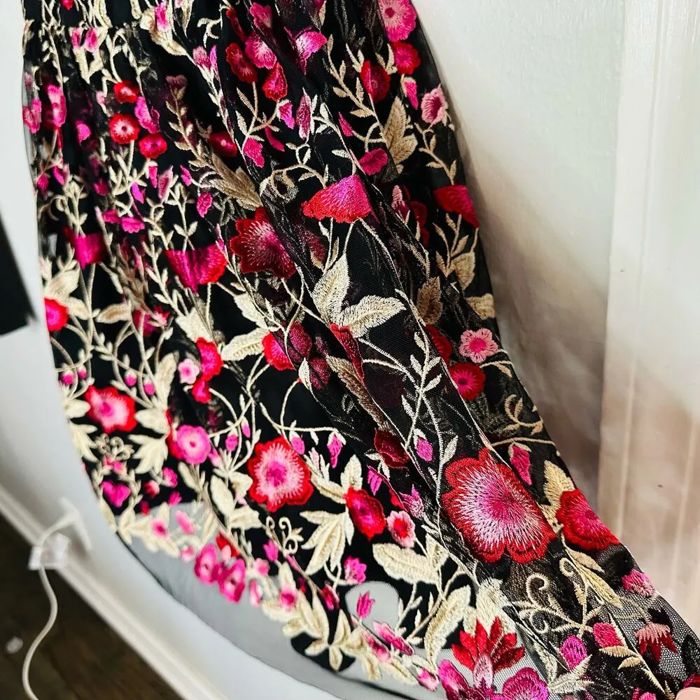 SHOSHANNA MIDNIGHT Black Pink Bayard Embellished Floral Mesh Mini Dress Size 8 - Image 8