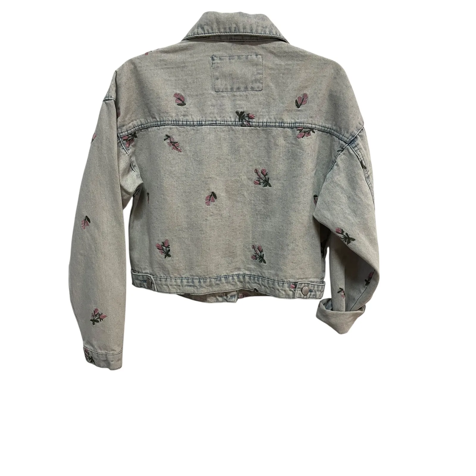 Sincerely Jules Denim‎ Jacket Floral Embroidered Jean Jacket Cropped Small Blue - Image 5