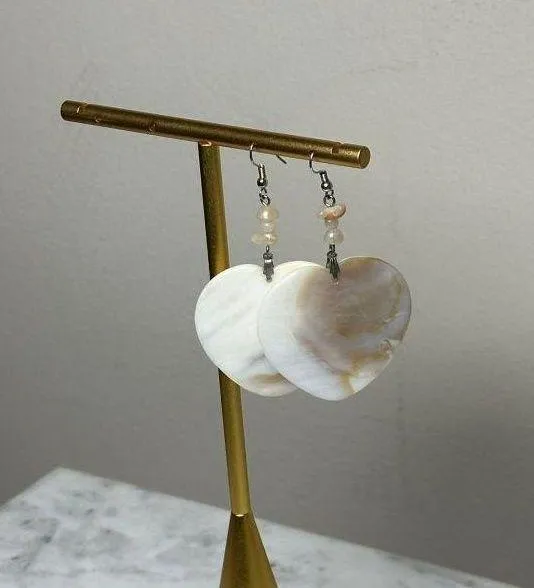 Mother Of Pearl Heart Shaped Dangle Earrings Slightly Heavy Iridescent Jewelry White - Image 2