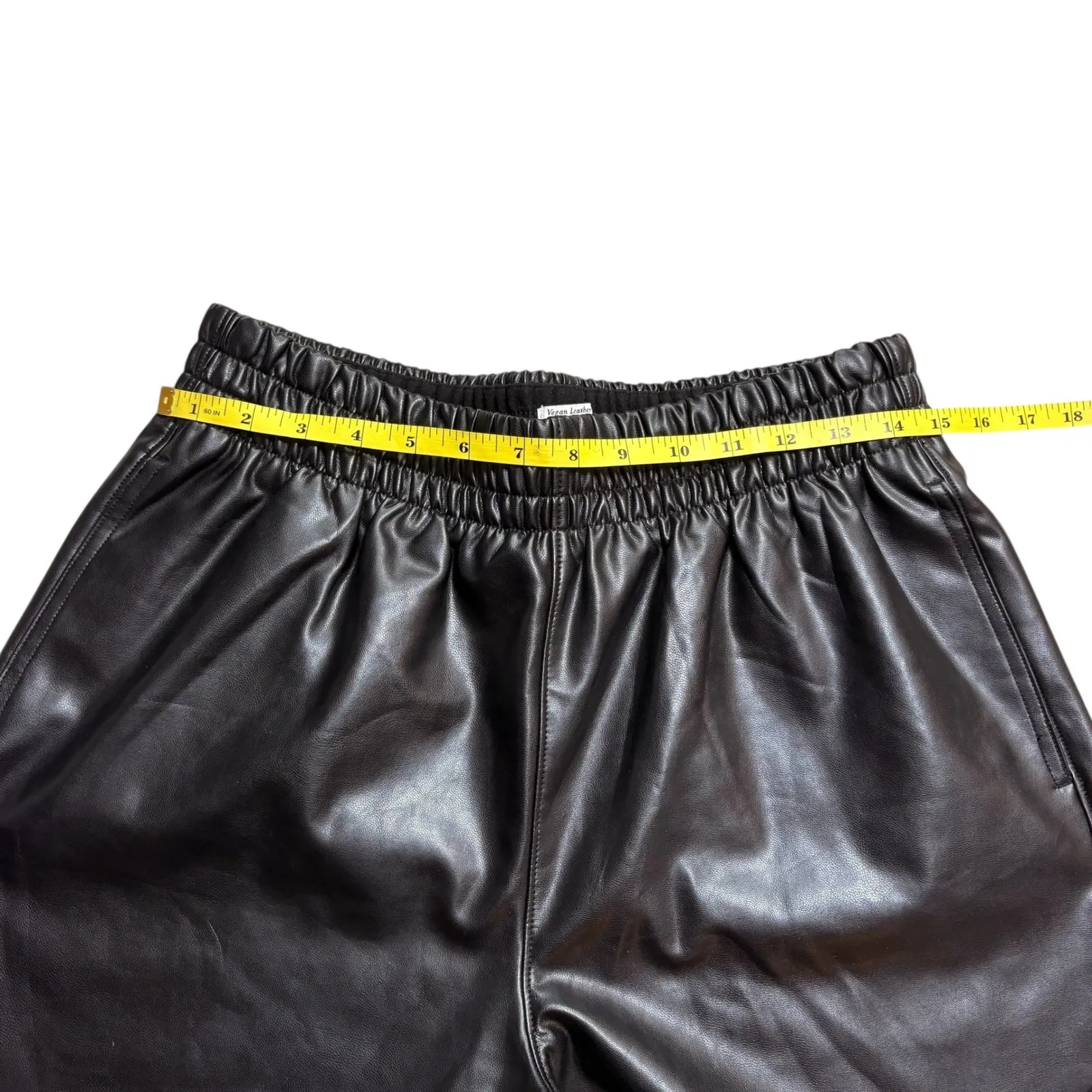 Abercrombie Fitch‎ Vegan Leather Shorts Black Elastic Waist Size M - Image 5