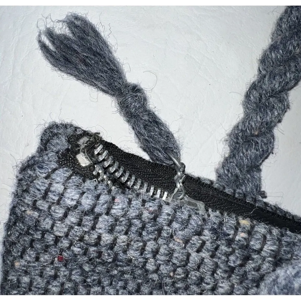 Crochet Shoulder Bag Purse Slate Blue Gray Womens Handbag Ladies Boho 12" X 10" - Image 3