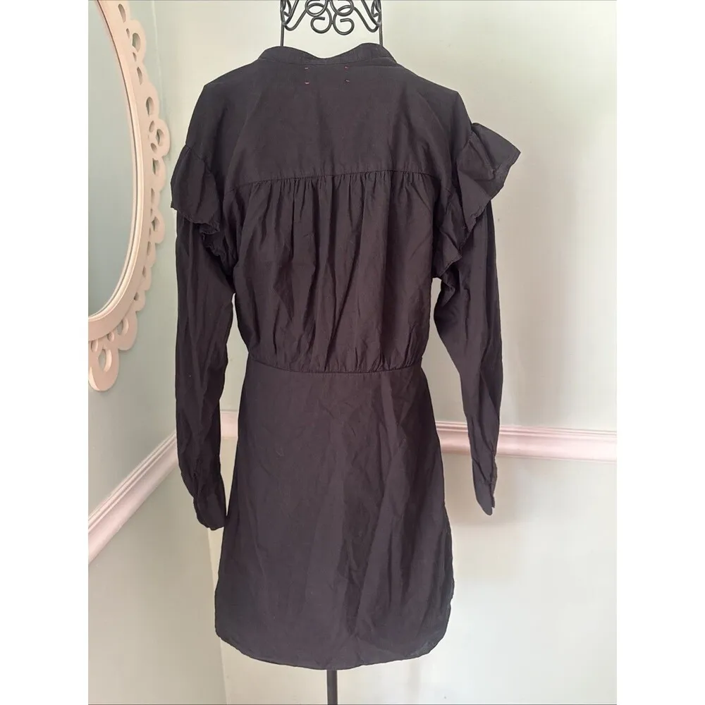 Xirena Suri Dress Black Size Medium ll Tie Front Shirtdress Ruffle Long Sleeve - Image 5