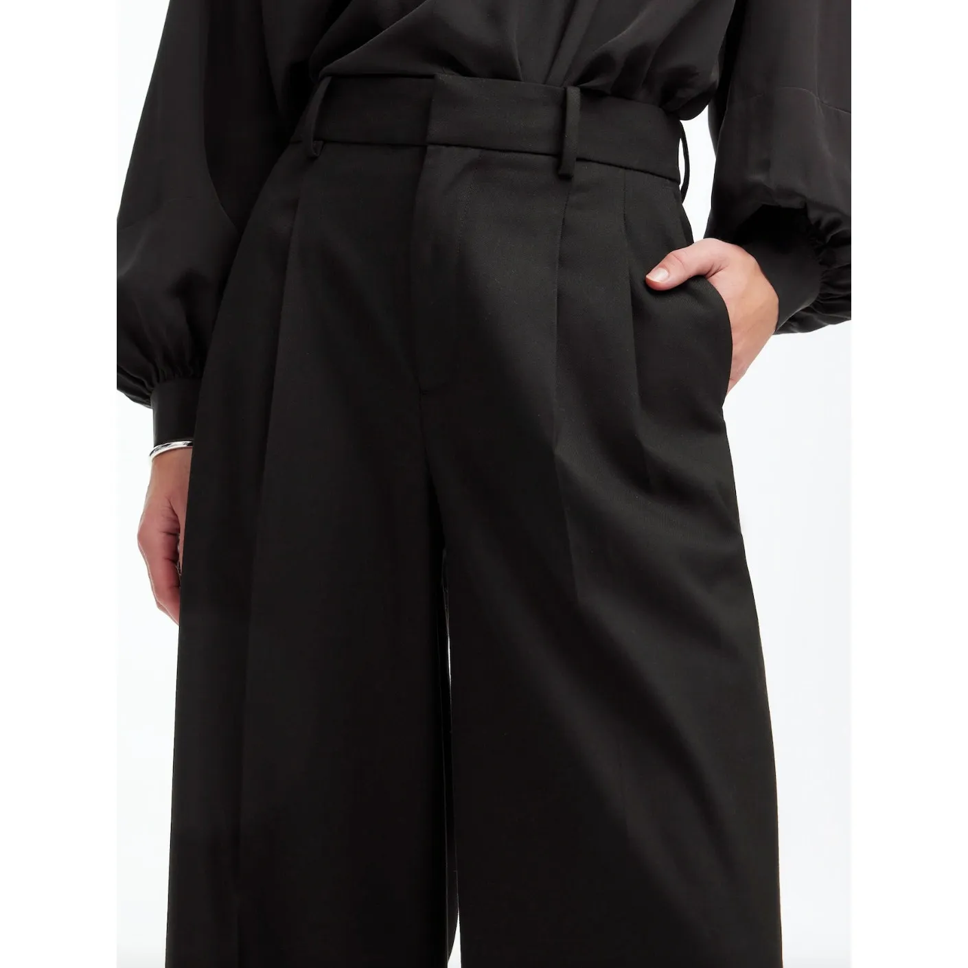 Madewell The Harlow Superwide Leg Trouser Brushed Twill Black High Rise US 2 NWT - Image 6