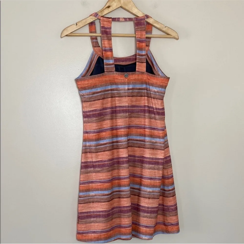 Prana Cantine Striped Sleeveless Dress Halter Orange Terra Soleil Size M - Image 8