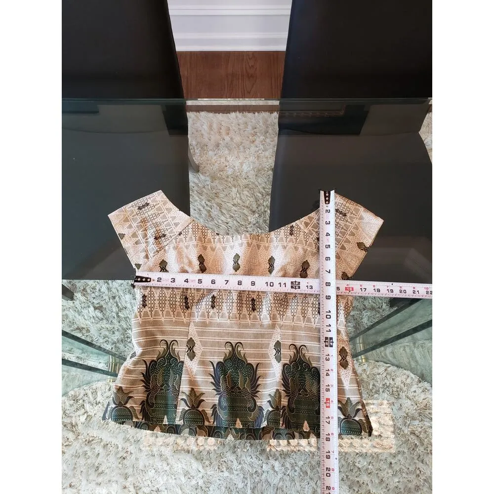 P.J.K Collections 2 Pc Traditional Maxi Dress Skirt Set Small Green Beige - Image 12