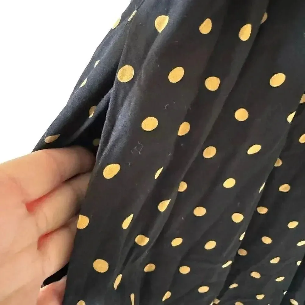 Madewell Black Gold Lucie V-Neck Smocked Mini  Oval Dot Baby Doll SZ XL #1862 - Image 8