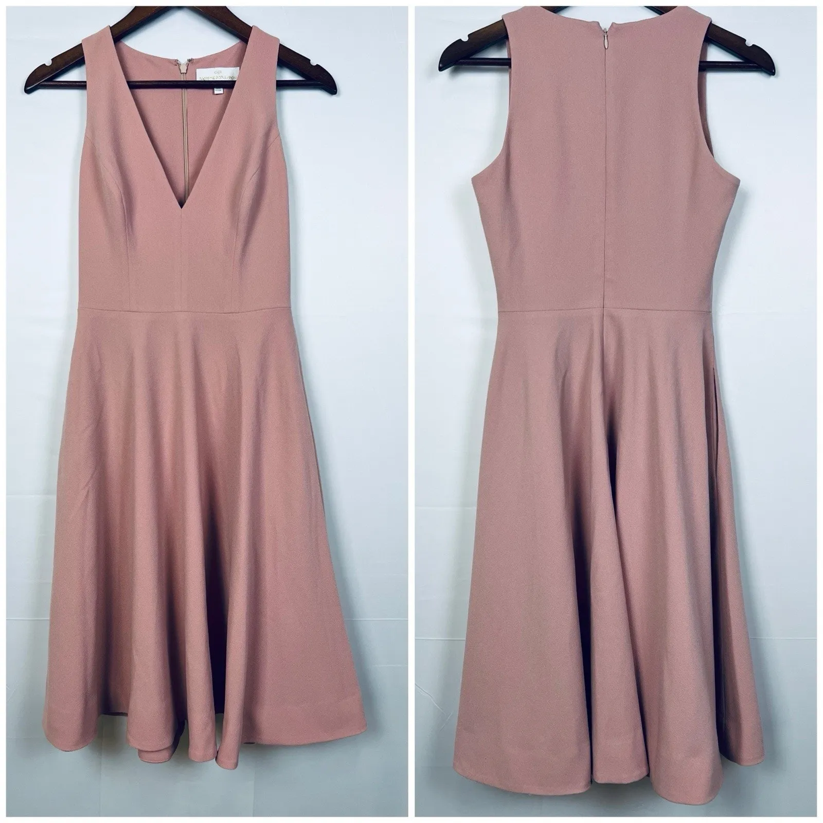 Dress the Population Blush Pink Midi Dress S Sleeveless V Neck Fit Flare - Image 9