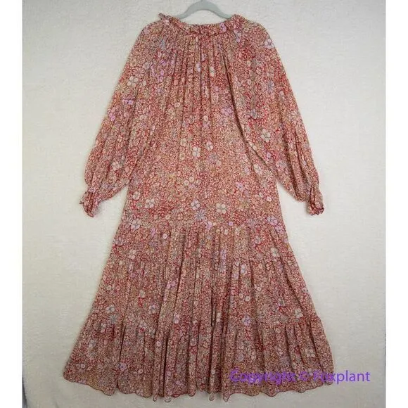 New! Free People Red Floral Print Bohemian Feeling‎ Groovy Ruffle Maxi Dress, S - Image 12