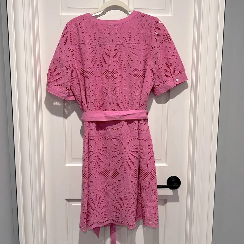 Talbots Eyelet Puff Sleeve Poplin Shirtdress Size 16 Pink Rouge Summer Casual - Image 4