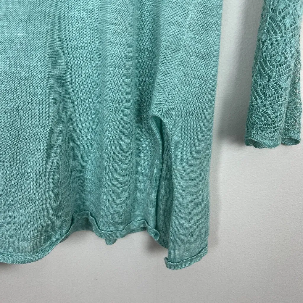 Citron Santa Monica Tunic Top Large Seafoam Green‎ Knit Long Bell Sleeve Crochet Green - Image 13