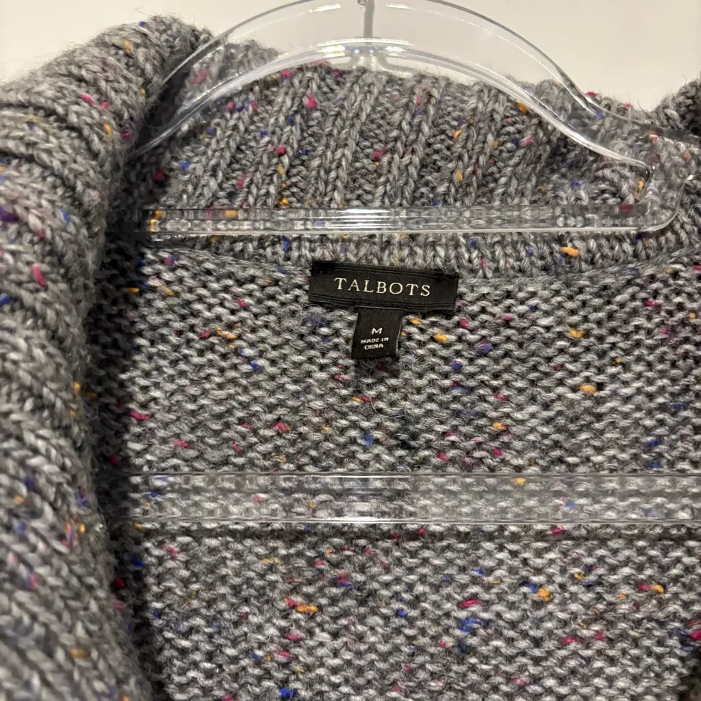 Talbots Striped Wool‎ marled Blend Long Button Down Cardigan sweater Size Medium - Image 3