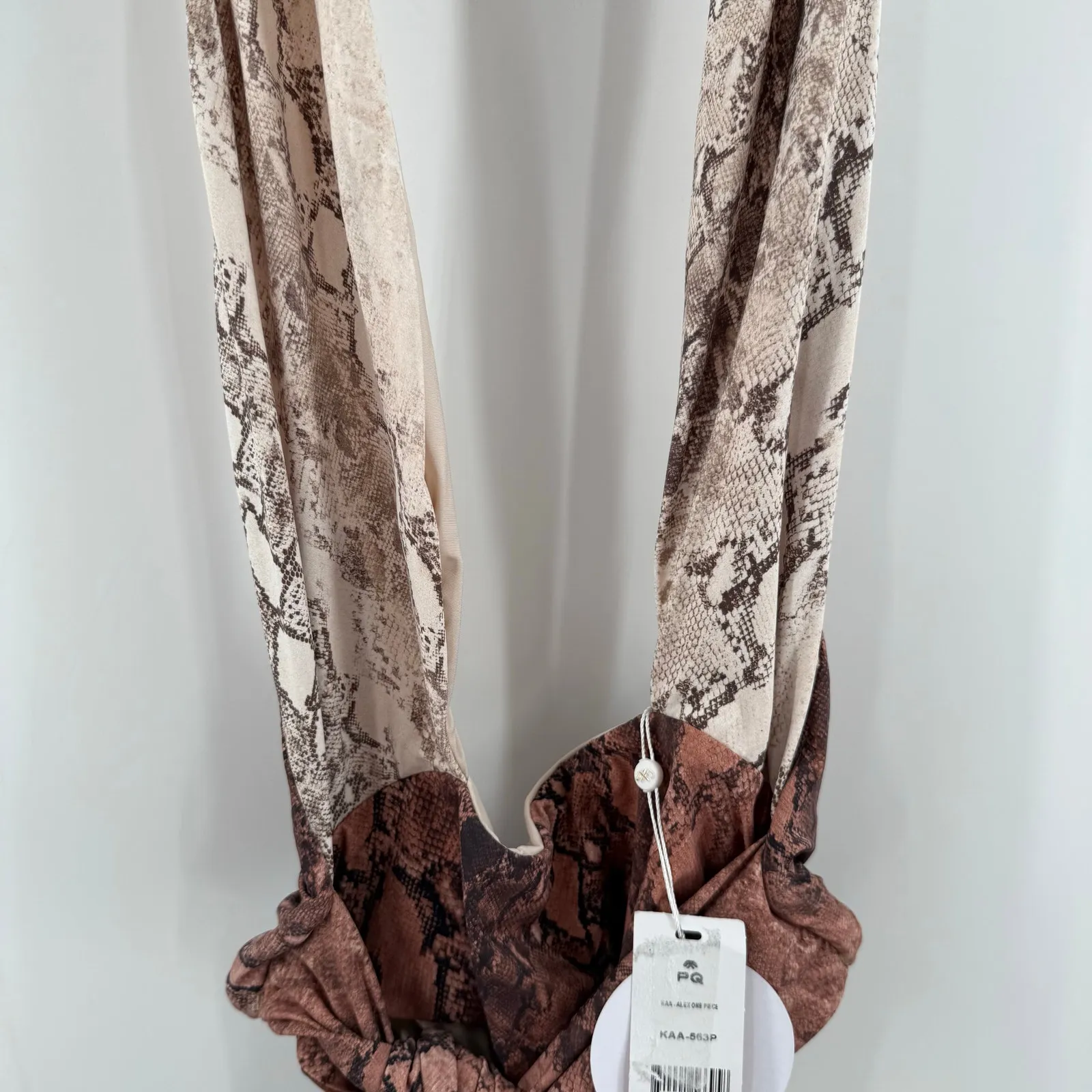 PQ Swim PILYQ Swimsuit Size Medium Alex Kaa Snake Print Halter One Piece NWT Brown - Image 14