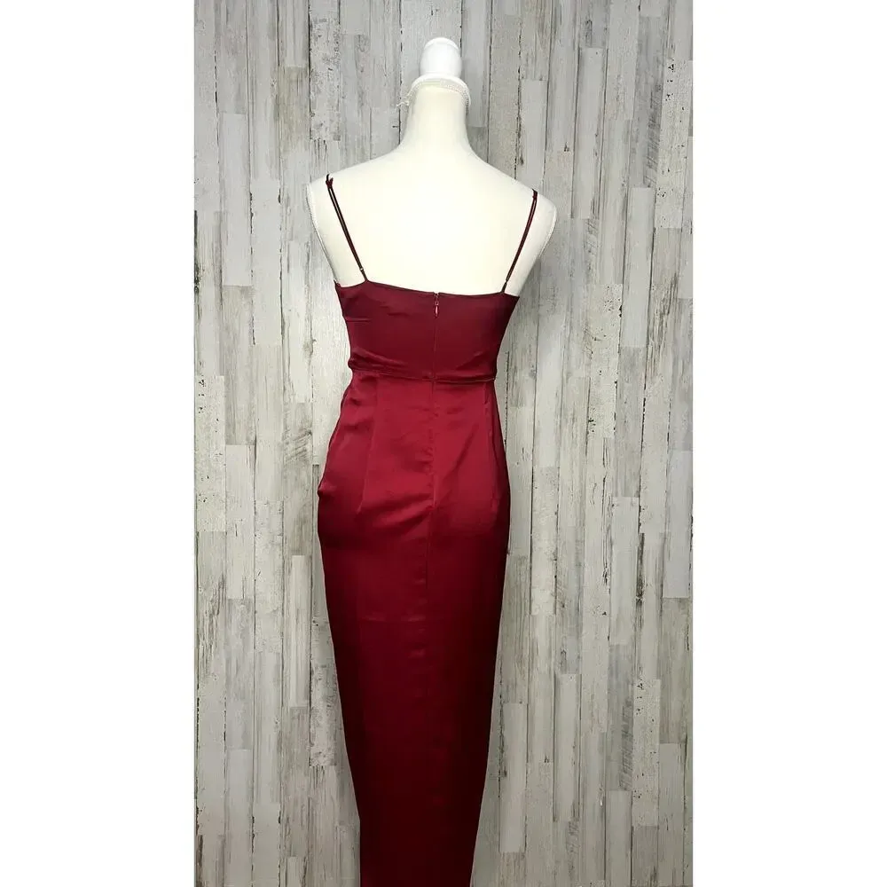 Express Women's Size‎ 0 Red Satin Midi Dress V-Neck Cocktail Party - Image 4