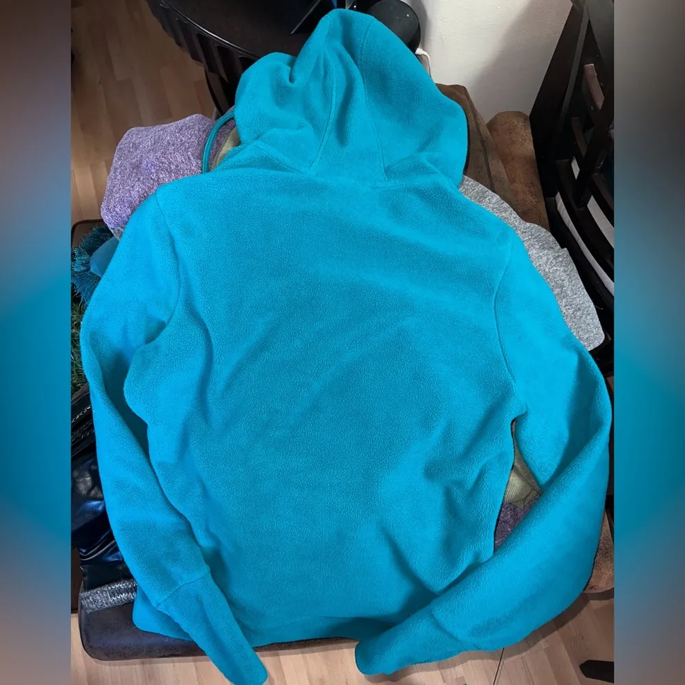 Fleece Climawarm Hoodie w Full Zip Drawstring Hood Women’s Lg Teal Blue - Image 13