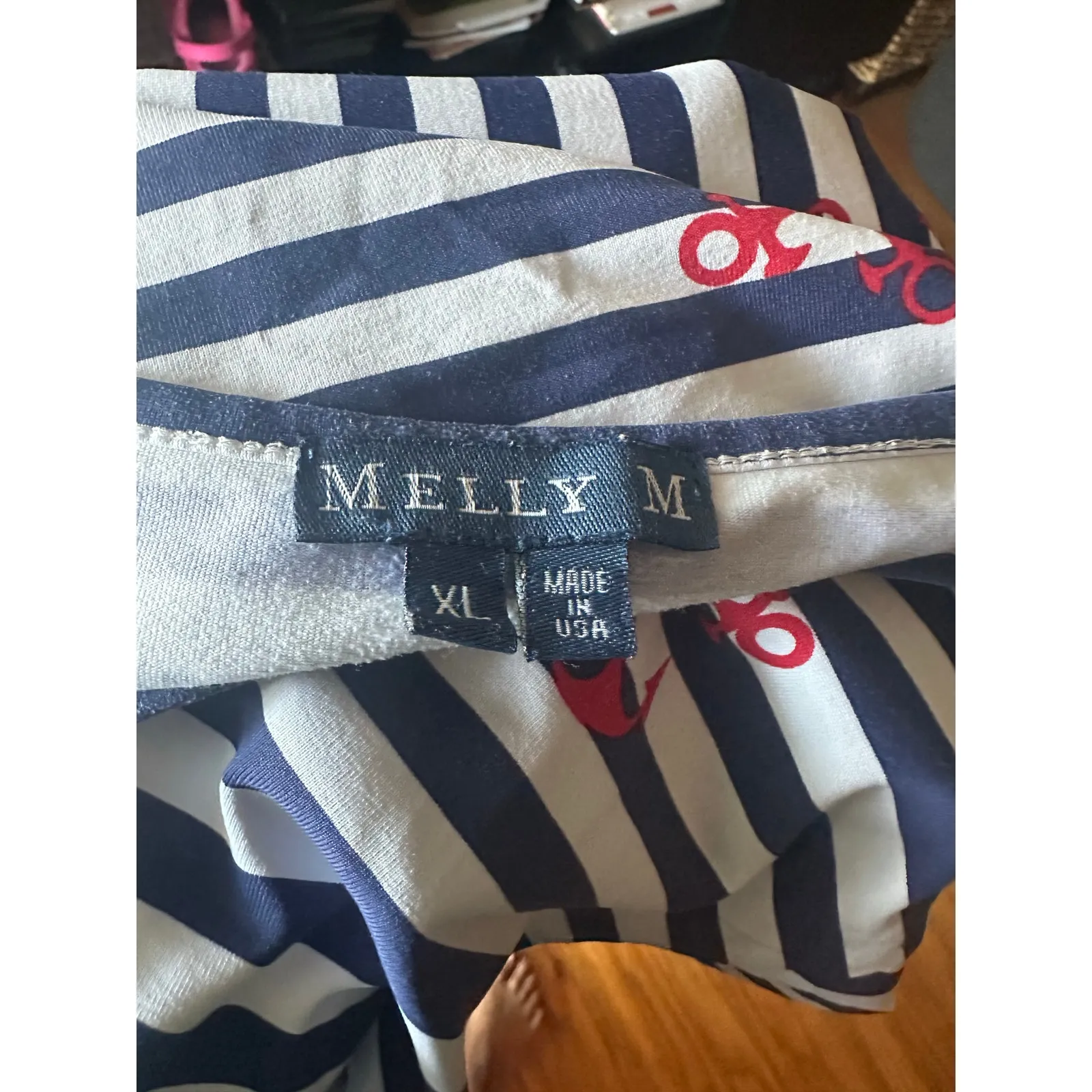 Melly M Blue Striped Red Anchor Blouse Size XL - Image 6