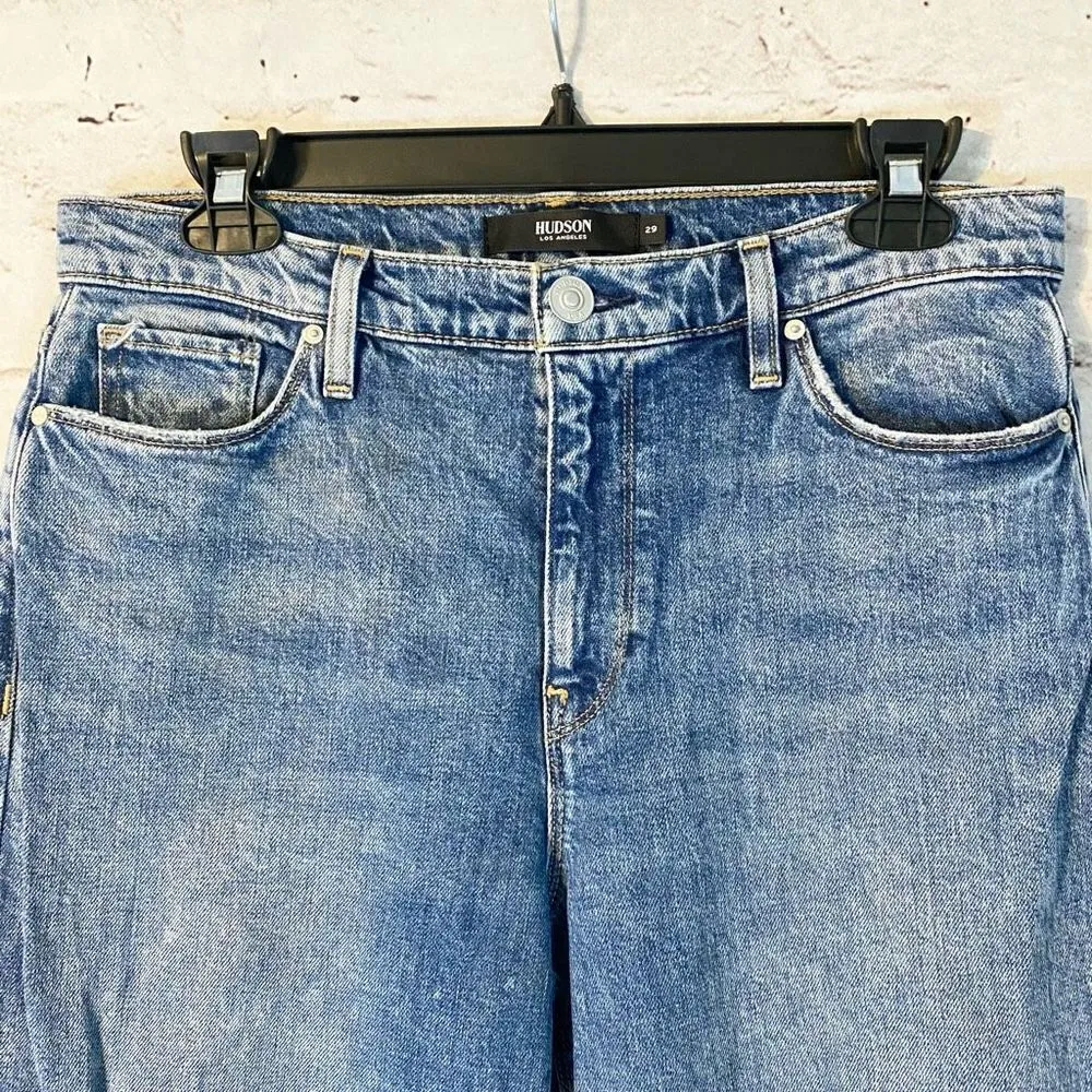 Hudson Womens Blue Holly Boot Medium Wash Distressed Crop Denim Jeans Size 29 - Image 2