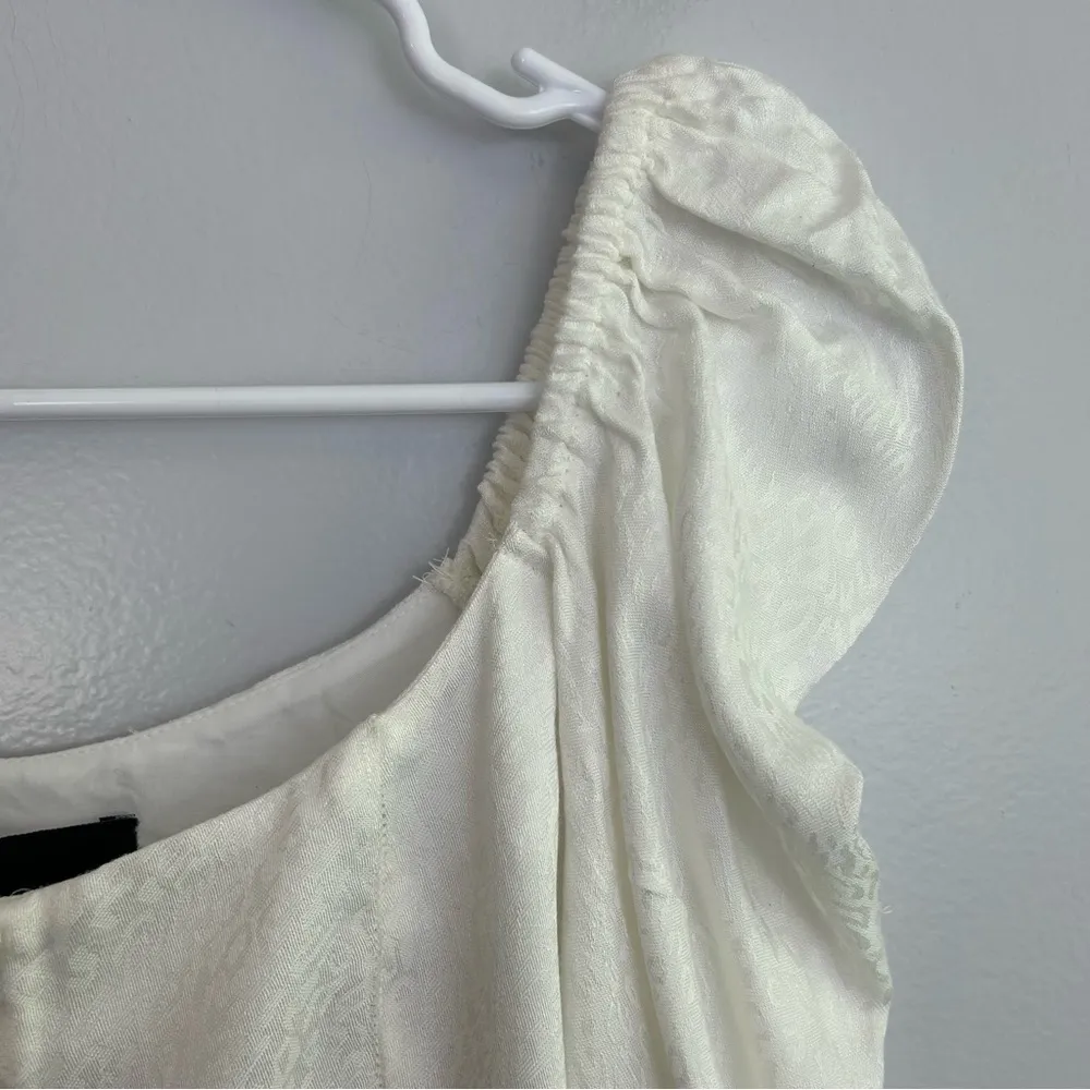 Vanessa Mooney White Jacquard Leopard Print Puff Sleeve Mini Dress XS - Image 6