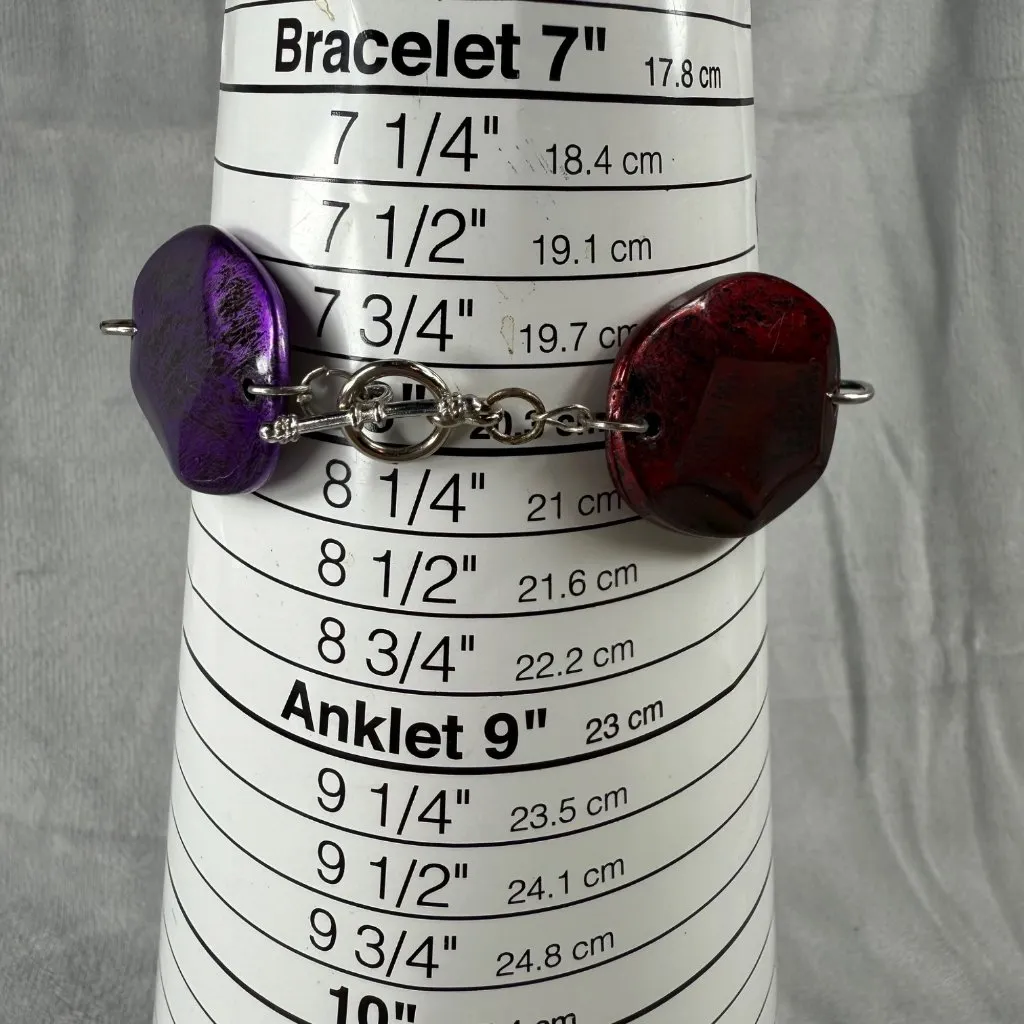 Colorful Oversized Oval Link Bracelet With Toggle Clasp Multicolored Metal Look Silver - Image 3