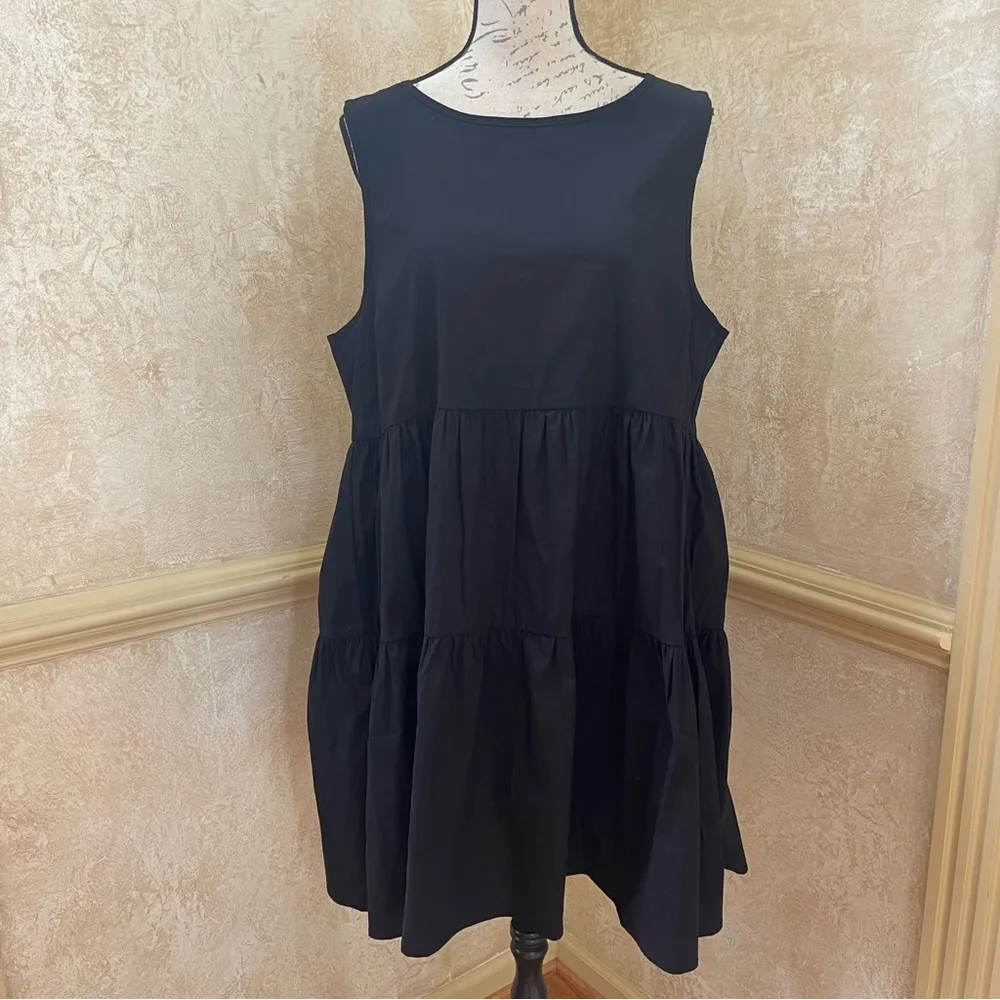 Vila Clothes black tiered sleeveless midi dress cotton blend New Sz 12 - Image 3