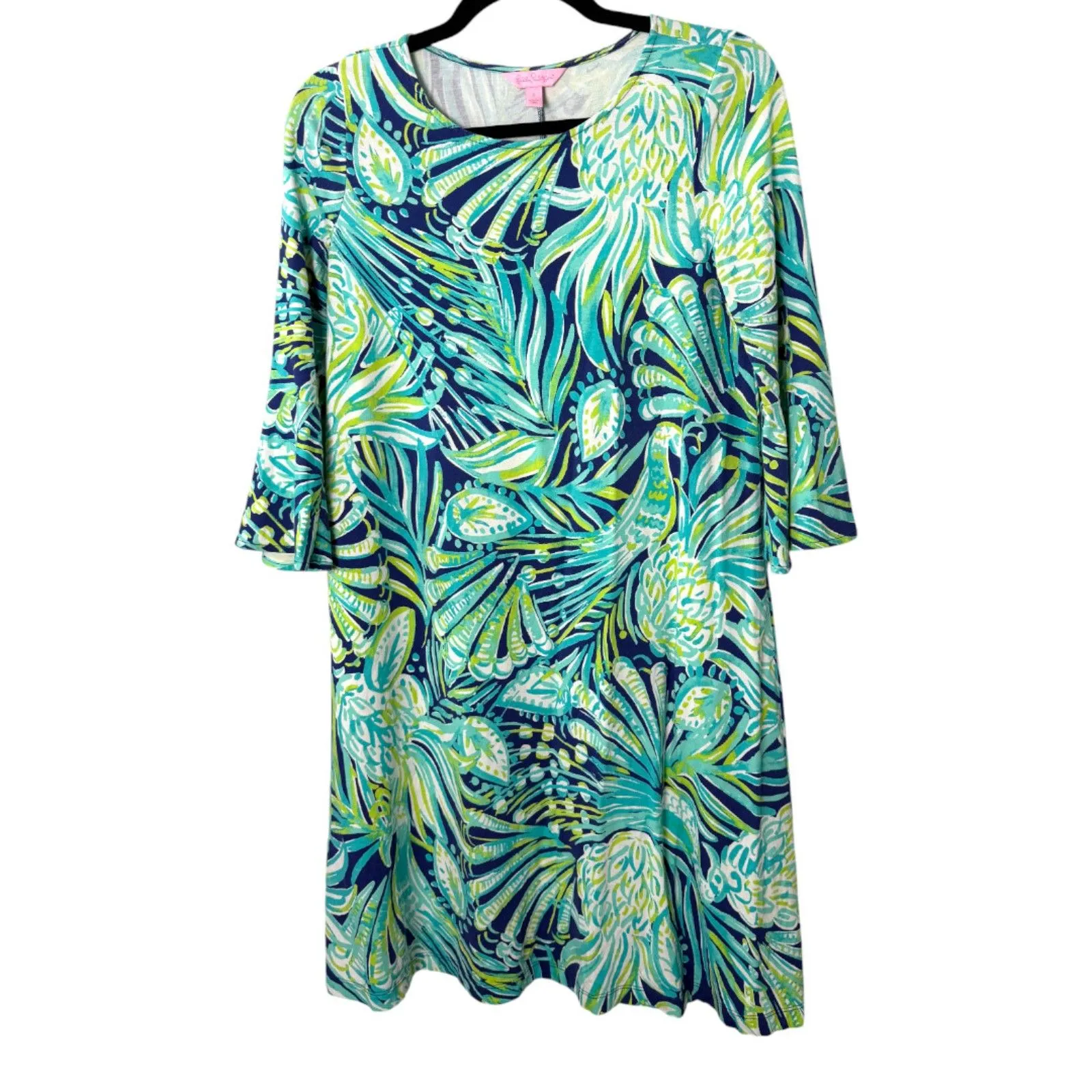 Lilly Pulitzer Ophelia A Line Dress Blue Green Party Like a Flock Size Small - Image 5