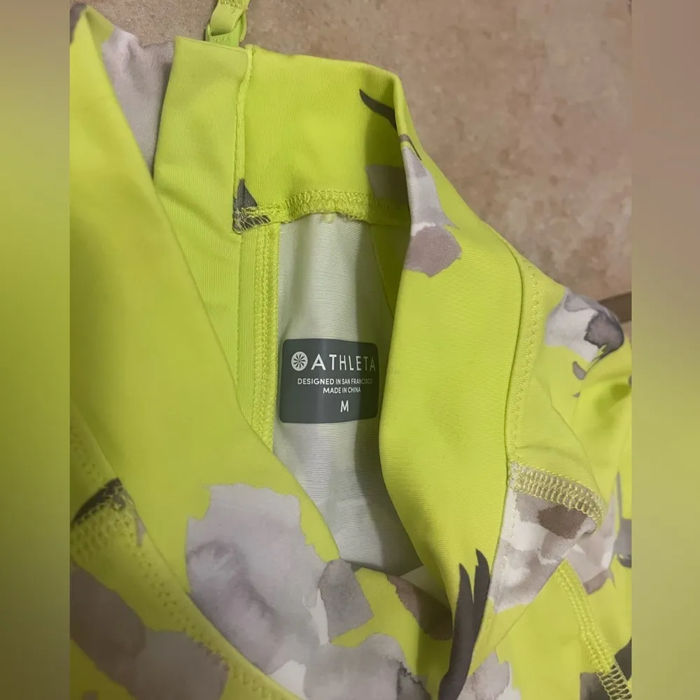 Womens fluorescent yellow floral Athleta North Point long sleeve swim rashguard - Image 3