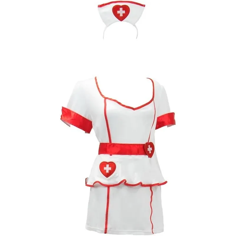 Naughty Nurse Sexy Nurse Costume Cosplay White Red Mini Dress Medium New - Image 2