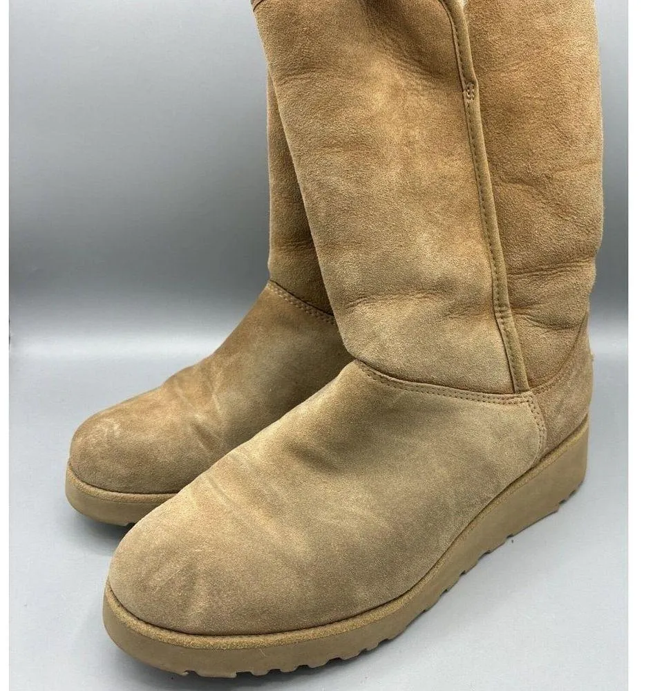 UGG Amie Classic Slim Chestnut Suede Shearling Women’s Wedge Boots Size 9 - Image 9