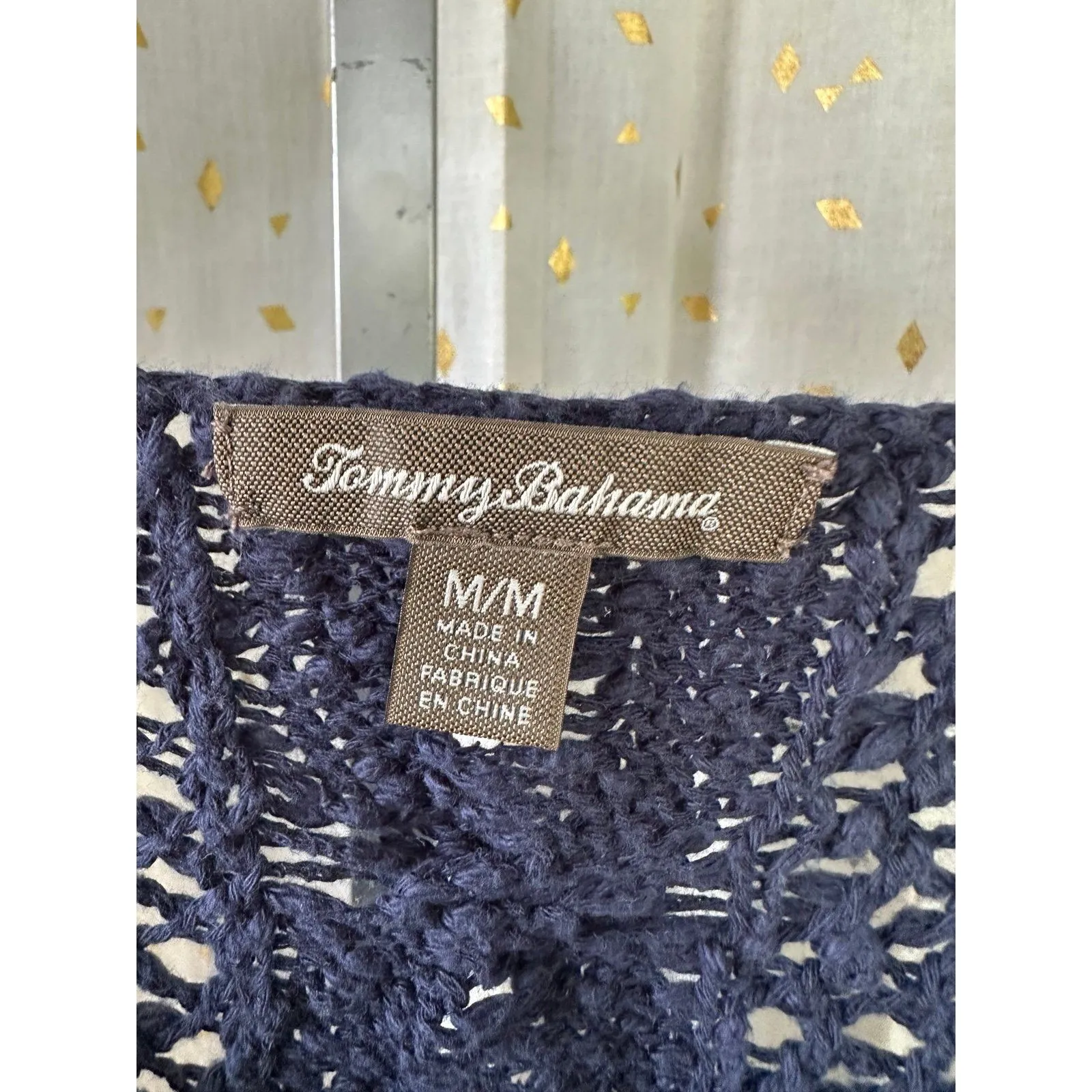 Tommy Bahama Women's 100% Cotton Navy Loose Cable Knit Pull Over Sweater M - Image 5