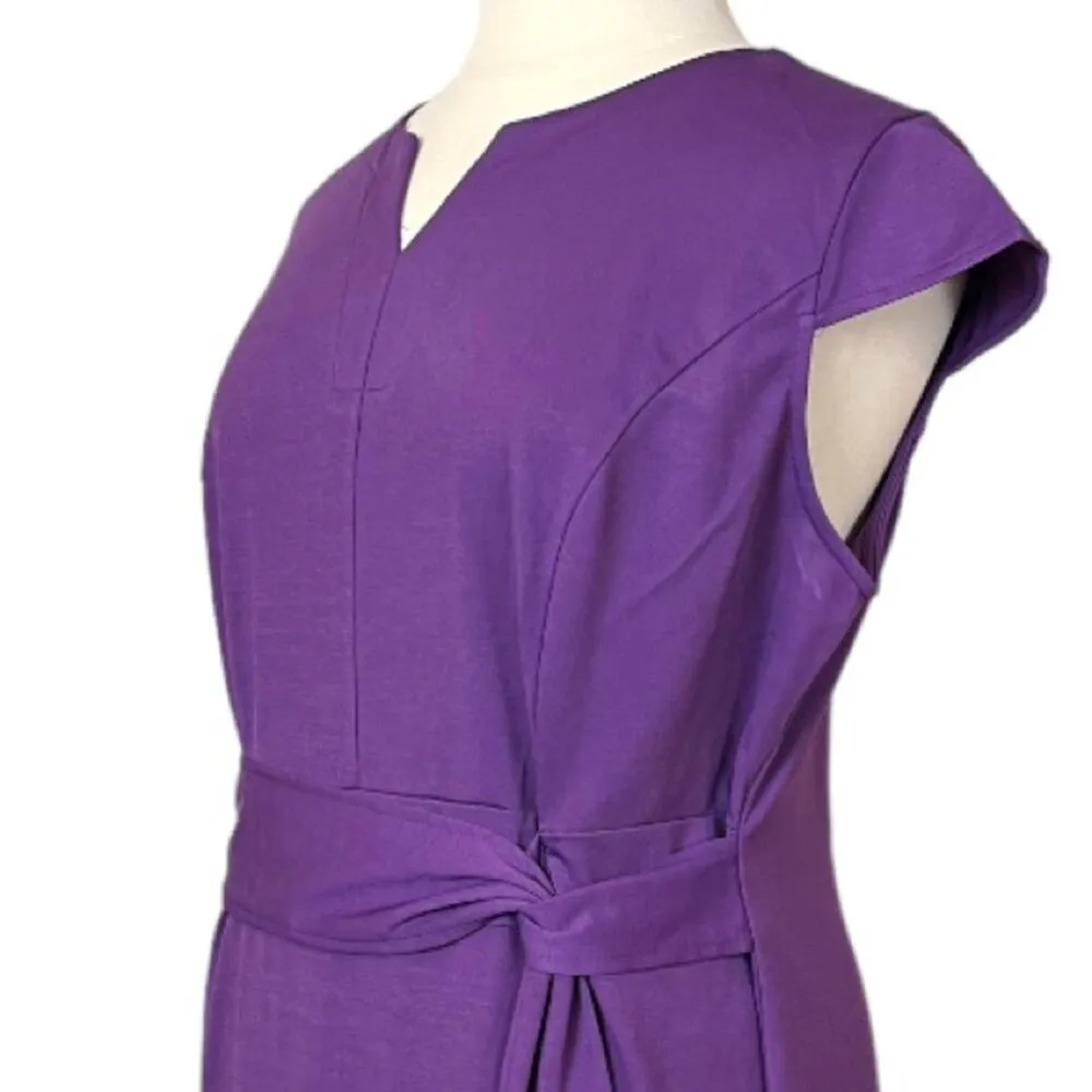 Hannah Nikole Sheath Dress Midi Split Neck Tie Waist Cap Sleeve Purple 22W New - Image 11