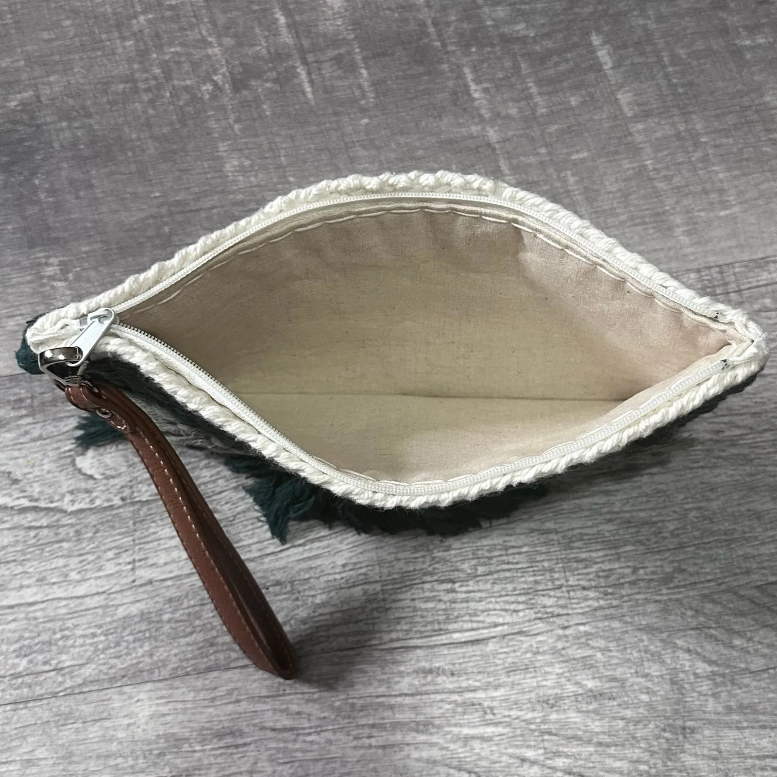 June + Rya Handwoven Boho Small Clutch Bag W/ Hand Strap Zippered Green Cotton - Image 8