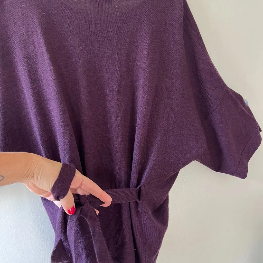 Eileen Fisher Sz XL Purple V Neck Merino Wool Pullover Blouse Tunic Sweater Belt - Image 4