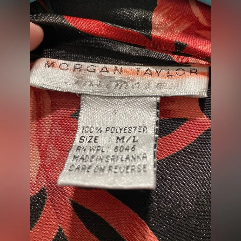 VTG Morgan Taylor Intimates Black & Red Roses & Ribbons Print Kimono Robe - M/L - Image 10