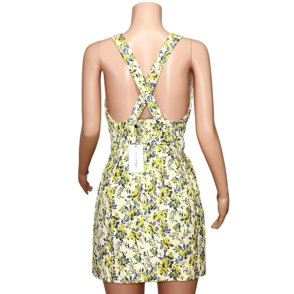 LOVERS + FRIENDS Foster Jacquard Floral Mini Dress, Yellow & Blue, Medium - Image 7