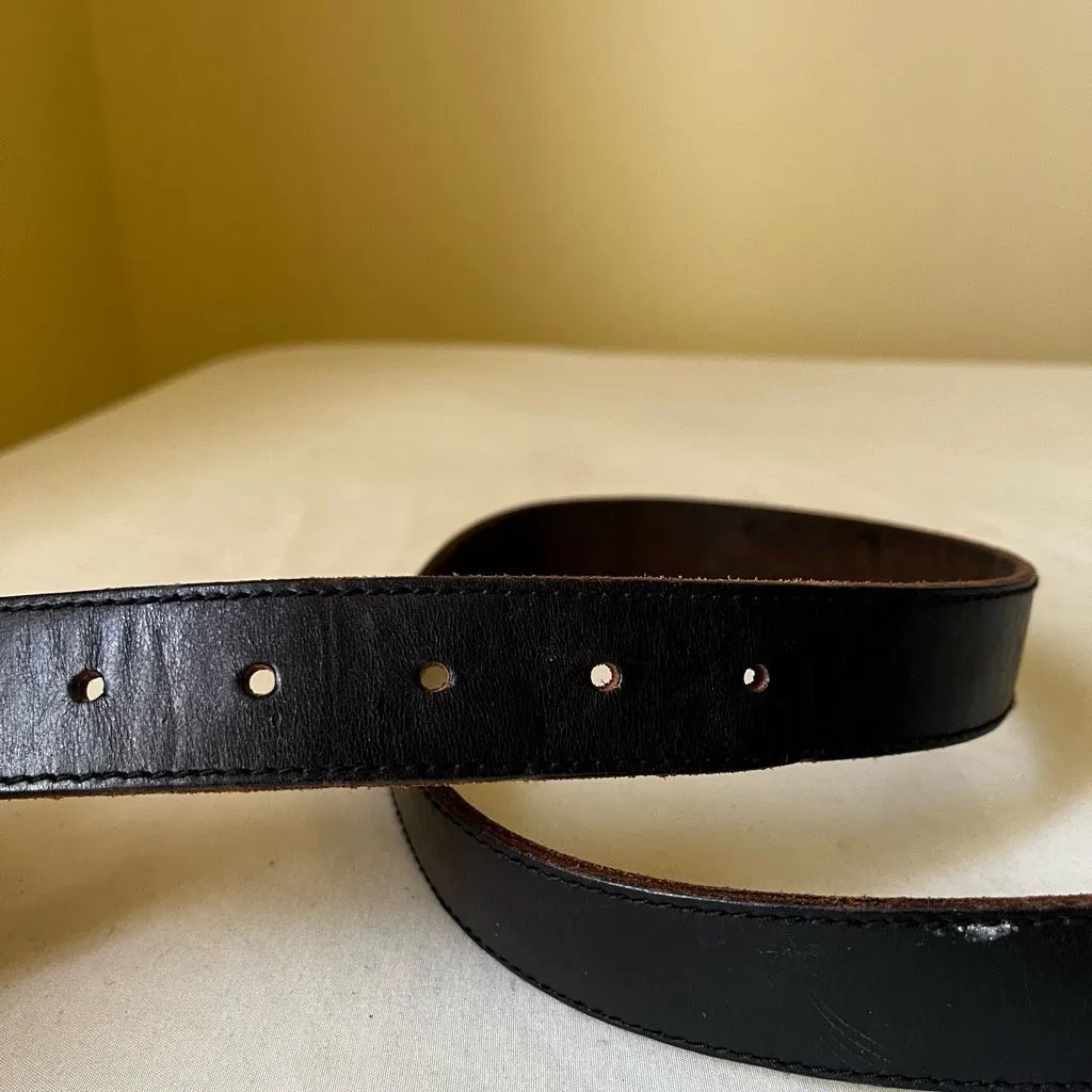 Vintage Black Leather Waist Belt Wide Buckle Casual Dress Classic‎ Boho 28 - Image 4