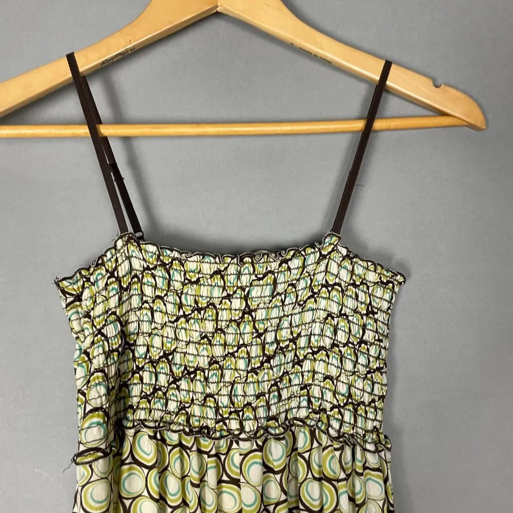 NWT Max‎ Studio Top Size Small Geometric Circle Pattern Shirred Bust Green Brown - Image 4